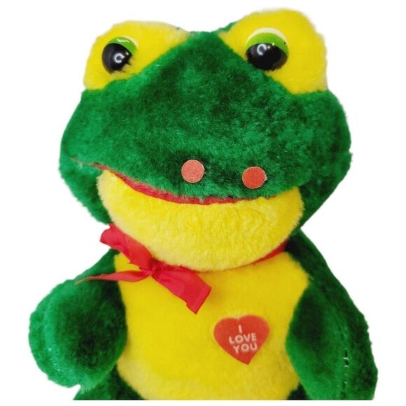 RARE Vintage Shalom Toy Co Frog I Love You 7.5" Plush Stuffed Animal Toy - Picture 5 of 8